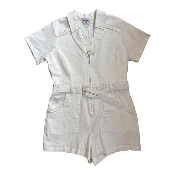 Show Me Your MUMU Outlaw Romper Denim Pearly White Women’s Size XXL - Picture 6 of 13